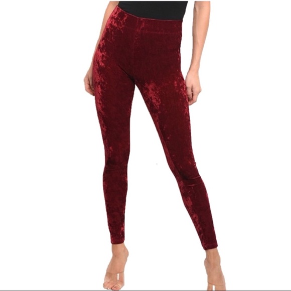 Burgundy Velvet Skinny Leggings - Picture 3 of 4